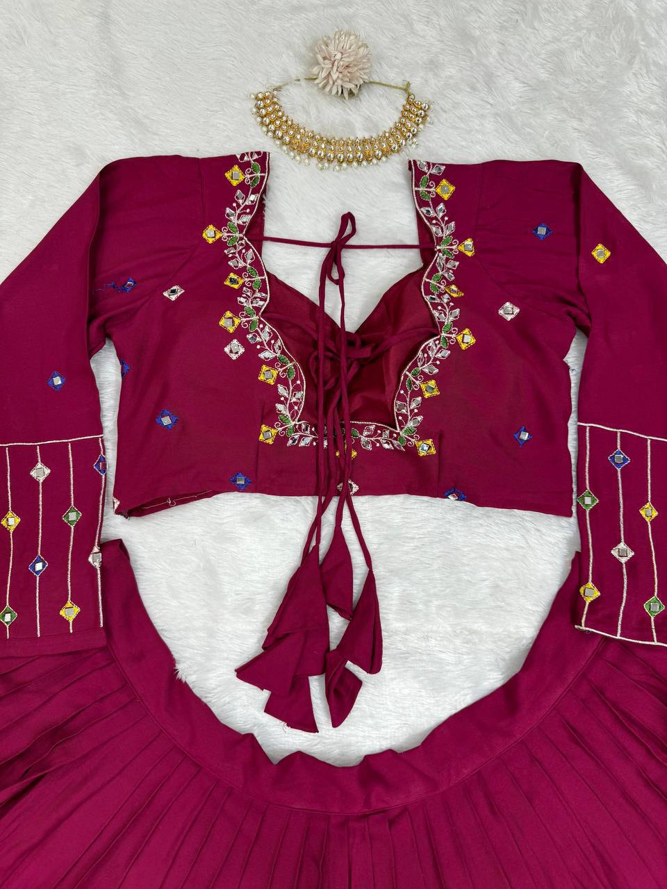 Rayon Digital Print Lehenga Choli with Real Mirror Work