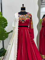 NAVRATRI Rayon Silk Lehenga Choli with Golden Silver Patti &amp; Mirror Work