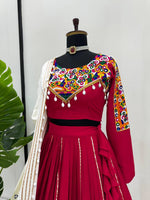 NAVRATRI Rayon Silk Lehenga Choli with Golden Silver Patti &amp; Mirror Work