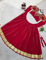 NAVRATRI Rayon Silk Lehenga Choli with Golden Silver Patti &amp; Mirror Work