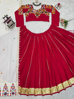 NAVRATRI Rayon Silk Lehenga Choli with Golden Silver Patti &amp; Mirror Work