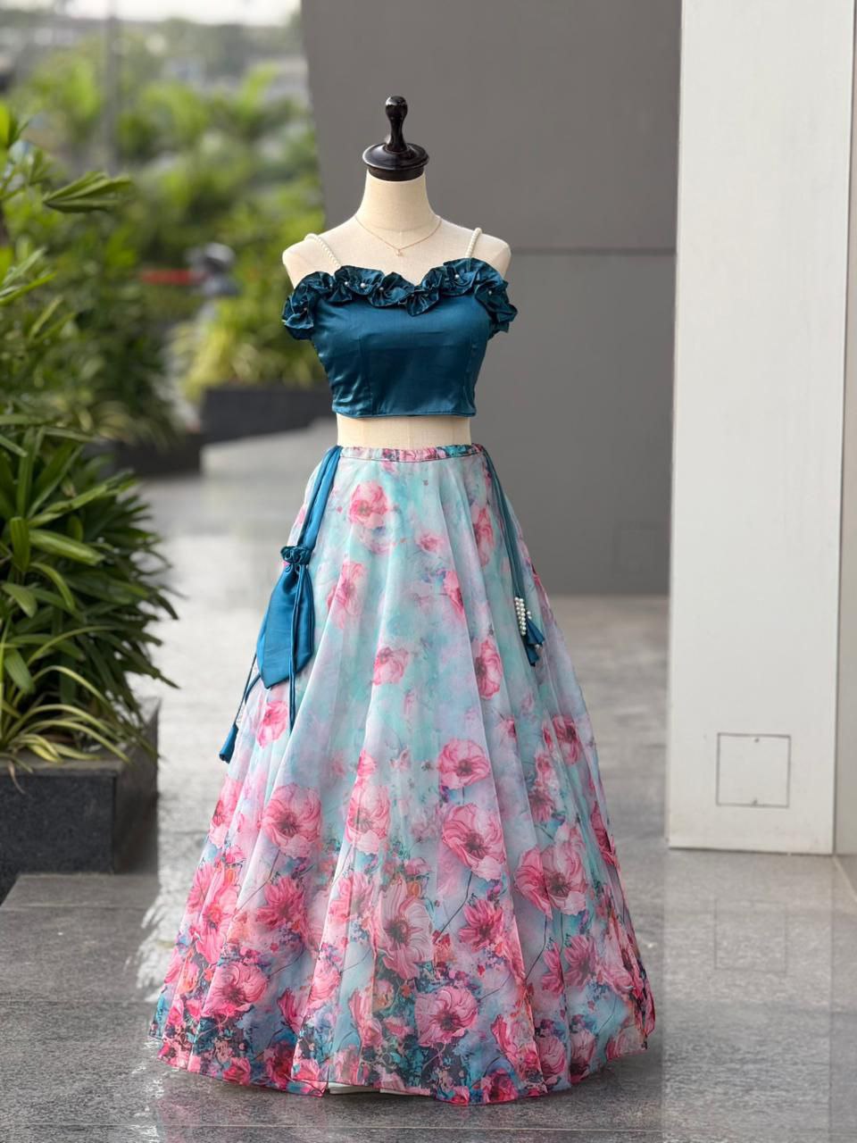 Pure Organza Silk Digital Printed Lehenga Choli with Japan Satin Blouse