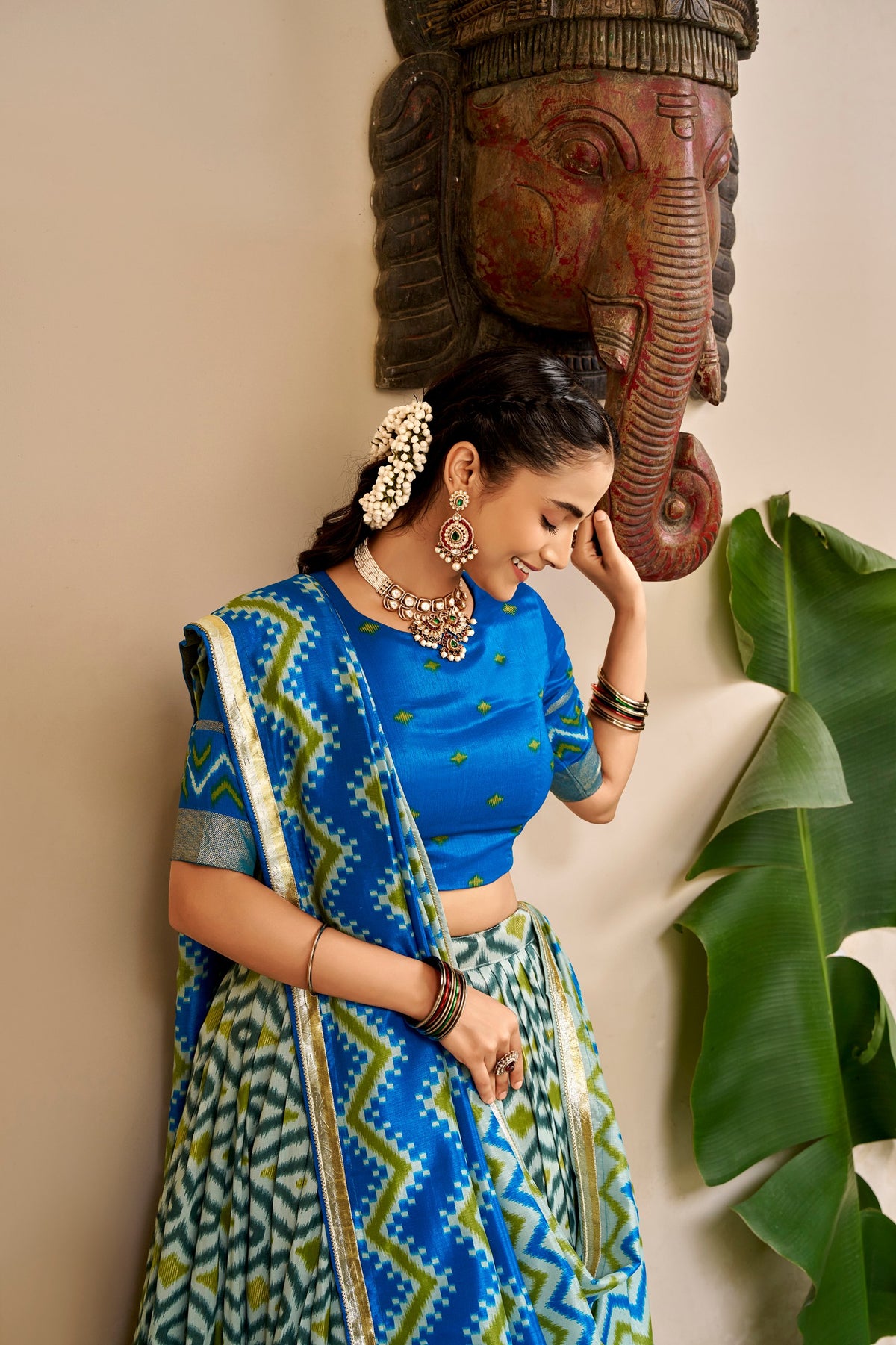 Tasar Silk Lehenga with Ikat &amp; Foil Print – Festive Designer Lehenga Choli Set