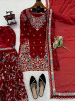 Anarkali Sharara Set with Sequence &amp; Rivet Moti Work – 3 Piece Fully Stitched