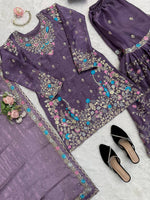 Anarkali Sharara Set with Sequence &amp; Rivet Moti Work – 3 Piece Fully Stitched