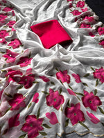 Super Rich Flower Print Saree with Handwork &amp; Matching Rani Blouse