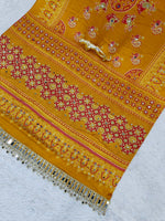 Premium Japan Satin Semi Gajji Silk Bandhani Saree with Peacock Pallu &amp; Mirror Lace Border