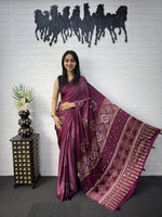 Japan Satin Silk Saree with Real Mirror Work &amp; Viscose Latkan Pallu Border&nbsp;