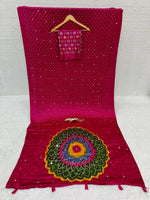 Japan Satin Silk Saree with Real Mirror Work &amp; Viscose Latkan Pallu Border