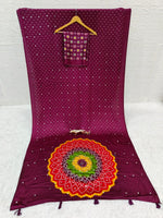 Japan Satin Silk Saree with Real Mirror Work &amp; Viscose Latkan Pallu Border