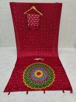 Japan Satin Silk Saree with Real Mirror Work &amp; Viscose Latkan Pallu Border