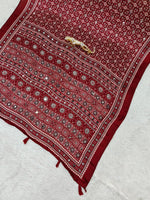 Japan Satin Silk Saree with Heavy Real Mirror Work &amp; Viscose Latkan Pallu Border