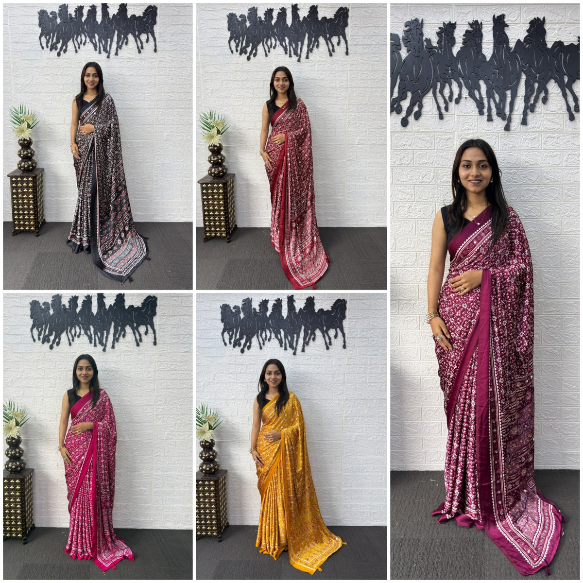 Japan Satin Silk Saree with Heavy Real Mirror Work &amp; Viscose Latkan Pallu Border