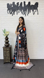 Japan Satin Silk Saree with Heavy Real Mirror Work &amp; Viscose Latkan Pallu Border