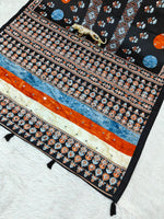 Japan Satin Silk Saree with Heavy Real Mirror Work &amp; Viscose Latkan Pallu Border