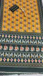 Heavy Mall Cotton Silk Saree with Traditional Print &amp; Elegant Border