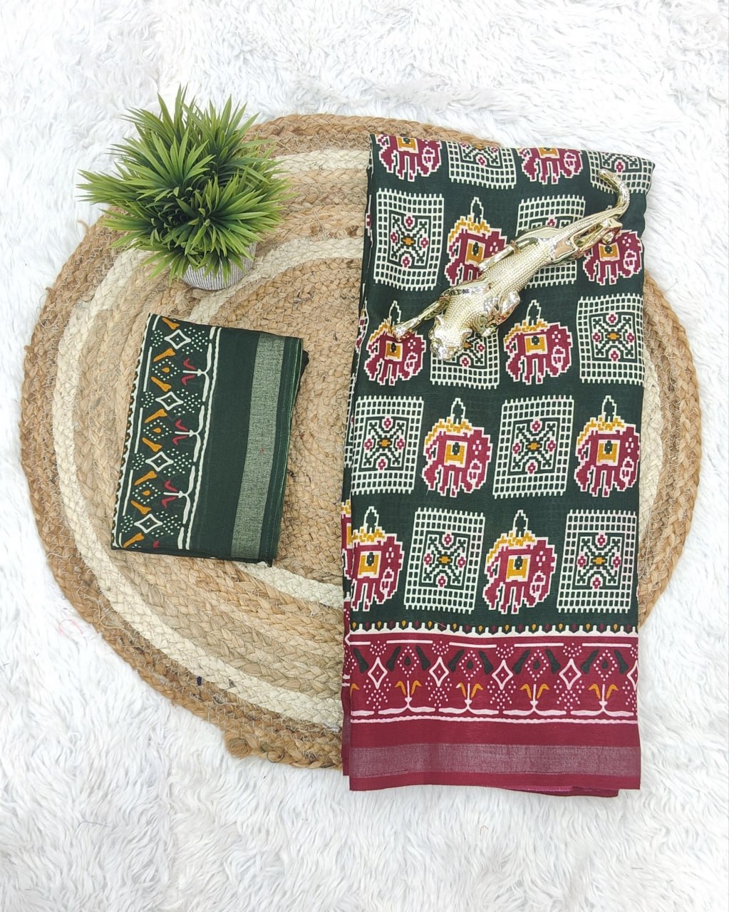 Heavy Mall Cotton Silk Saree with Traditional Print &amp; Elegant Border