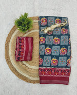 Heavy Mall Cotton Silk Saree with Traditional Print &amp; Elegant Border