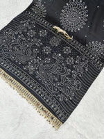 Premium Japan Satin Semi Gajji Silk Bandhani Saree with Peacock Pallu &amp; Mirror Lace Border