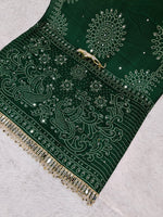 Premium Japan Satin Semi Gajji Silk Bandhani Saree with Peacock Pallu &amp; Mirror Lace Border