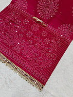 Premium Japan Satin Semi Gajji Silk Bandhani Saree with Peacock Pallu &amp; Mirror Lace Border
