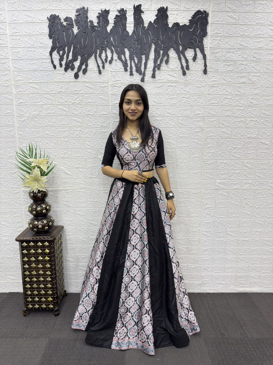 Premium Ajrakh Printed Lehenga Choli – Navratri Special Heavy Rayon Cotton Set
