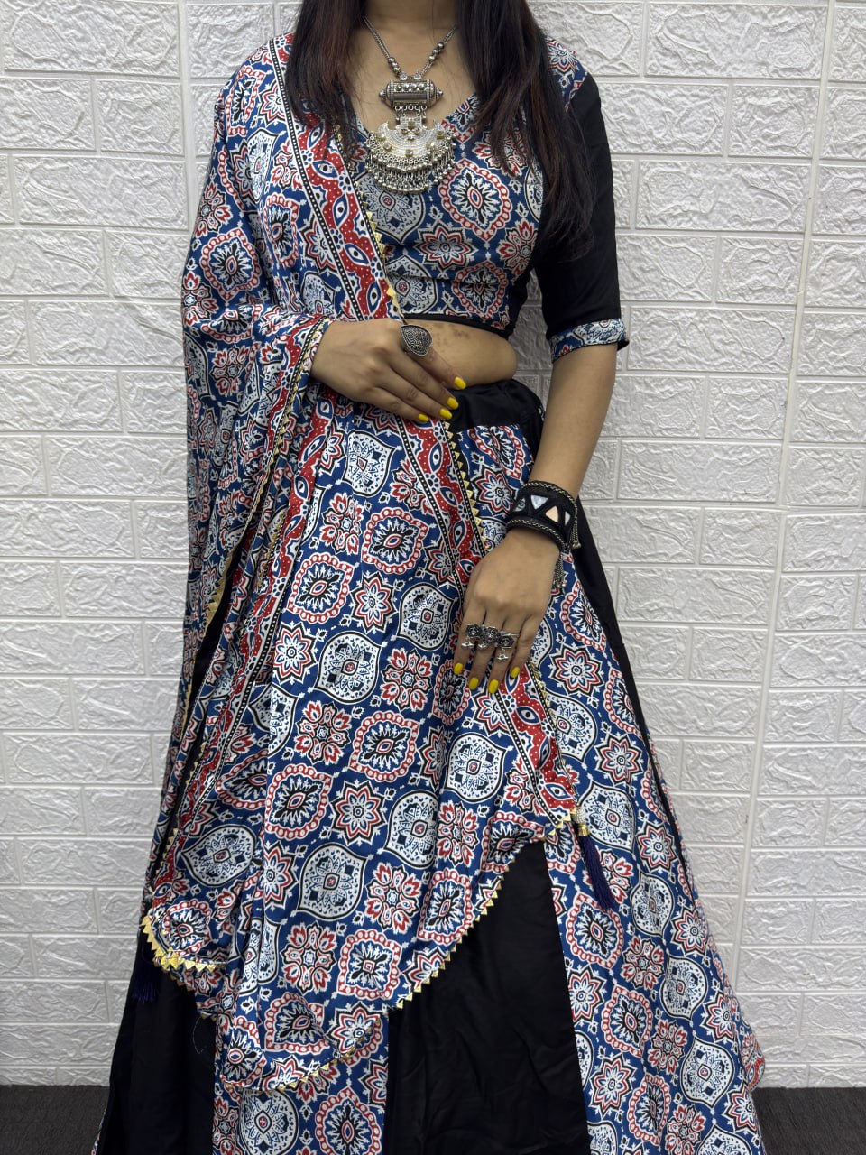 Premium Ajrakh Printed Lehenga Choli – Navratri Special Heavy Rayon Cotton Set