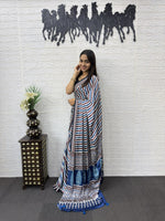 Japan Satin Silk Saree with Real Mirror Work &amp; Viscose Latkan Pallu Border&nbsp;
