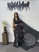 Japan Satin Silk Saree with Heavy Real Mirror Work &amp; Viscose Latkan Pallu Border