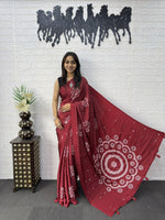 Japan Satin Silk Saree with Heavy Real Mirror Work &amp; Viscose Latkan Pallu Border