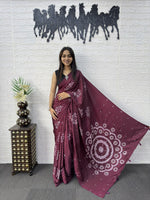 Japan Satin Silk Saree with Heavy Real Mirror Work &amp; Viscose Latkan Pallu Border