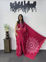 Japan Satin Silk Saree with Heavy Real Mirror Work &amp; Viscose Latkan Pallu Border