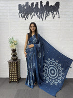 Japan Satin Silk Saree with Heavy Real Mirror Work &amp; Viscose Latkan Pallu Border