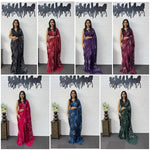 Japan Satin Silk Saree with Heavy Real Mirror Work &amp; Viscose Latkan Pallu Border