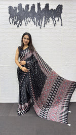 Japan Satin Semi Gajji Silk Saree with Heavy Real Mirror Work &amp; Viscose Latkan Pallu Border