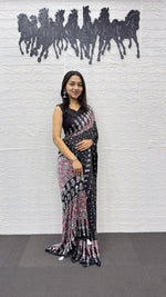 Japan Satin Semi Gajji Silk Saree with Heavy Real Mirror Work &amp; Viscose Latkan Pallu Border