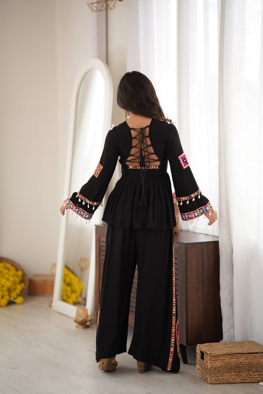 Heavy Rayon Silk Top Plazo Set with Real Mirror Embroidery &amp; Kodi Work | Ready to Wear