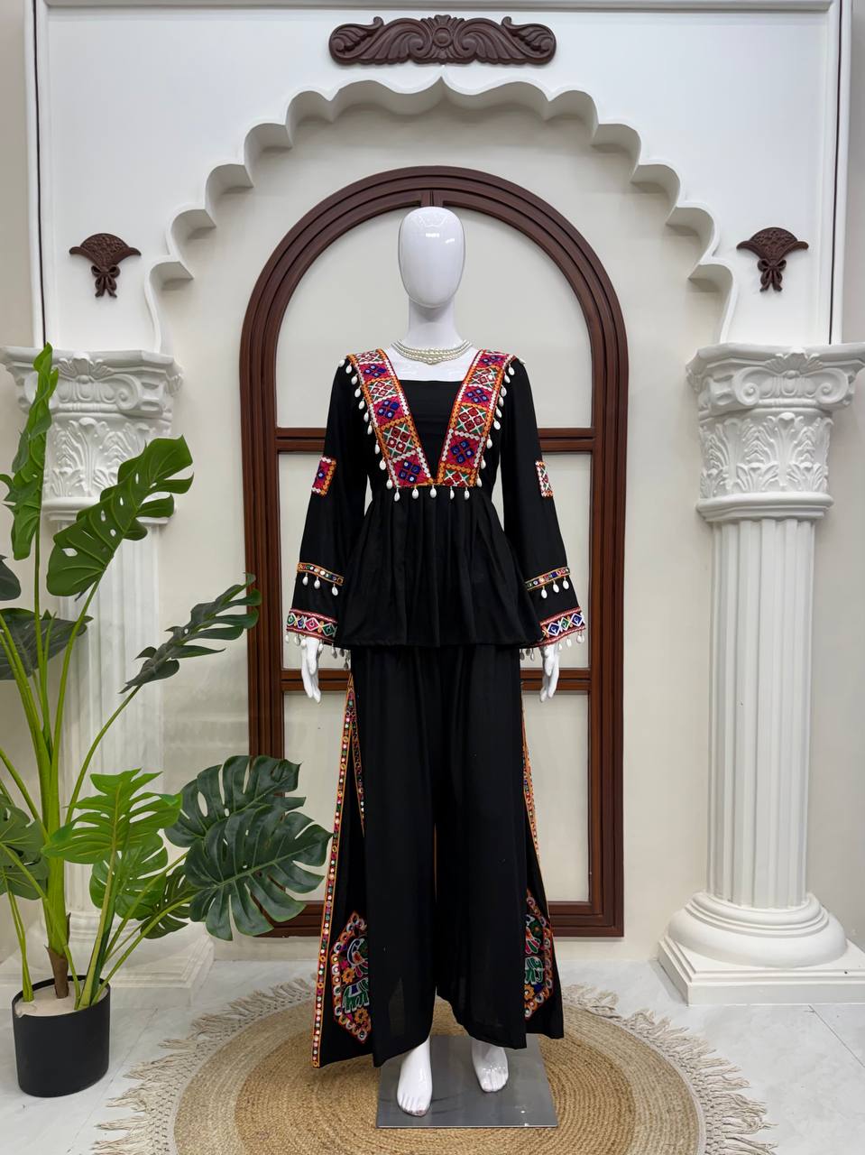 Heavy Rayon Silk Top Plazo Set with Real Mirror Embroidery &amp; Kodi Work | Ready to Wear