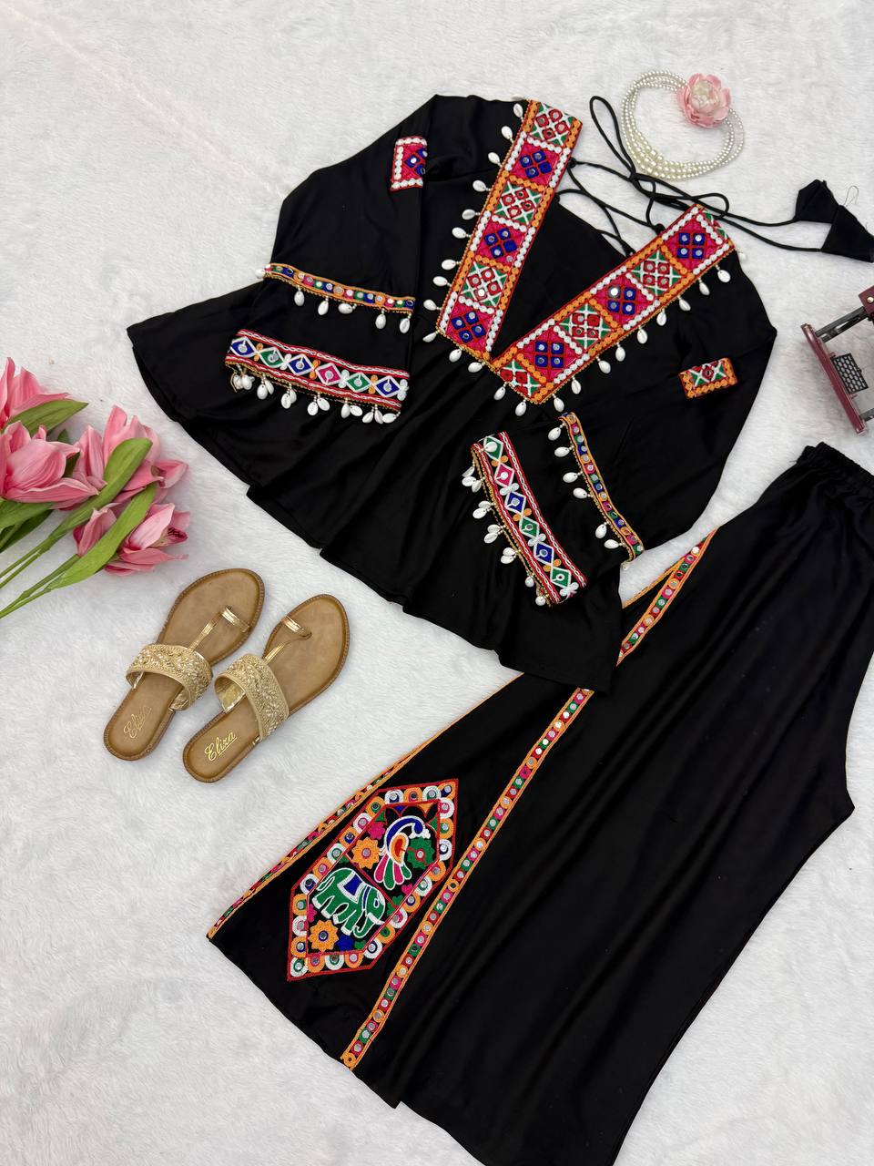 Heavy Rayon Silk Top Plazo Set with Real Mirror Embroidery &amp; Kodi Work | Ready to Wear