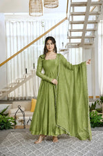 Designer Salsa Silk Gown with Pent & Dupatta Set