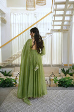 Designer Salsa Silk Gown with Pent & Dupatta Set