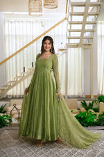 Designer Salsa Silk Gown with Pent & Dupatta Set