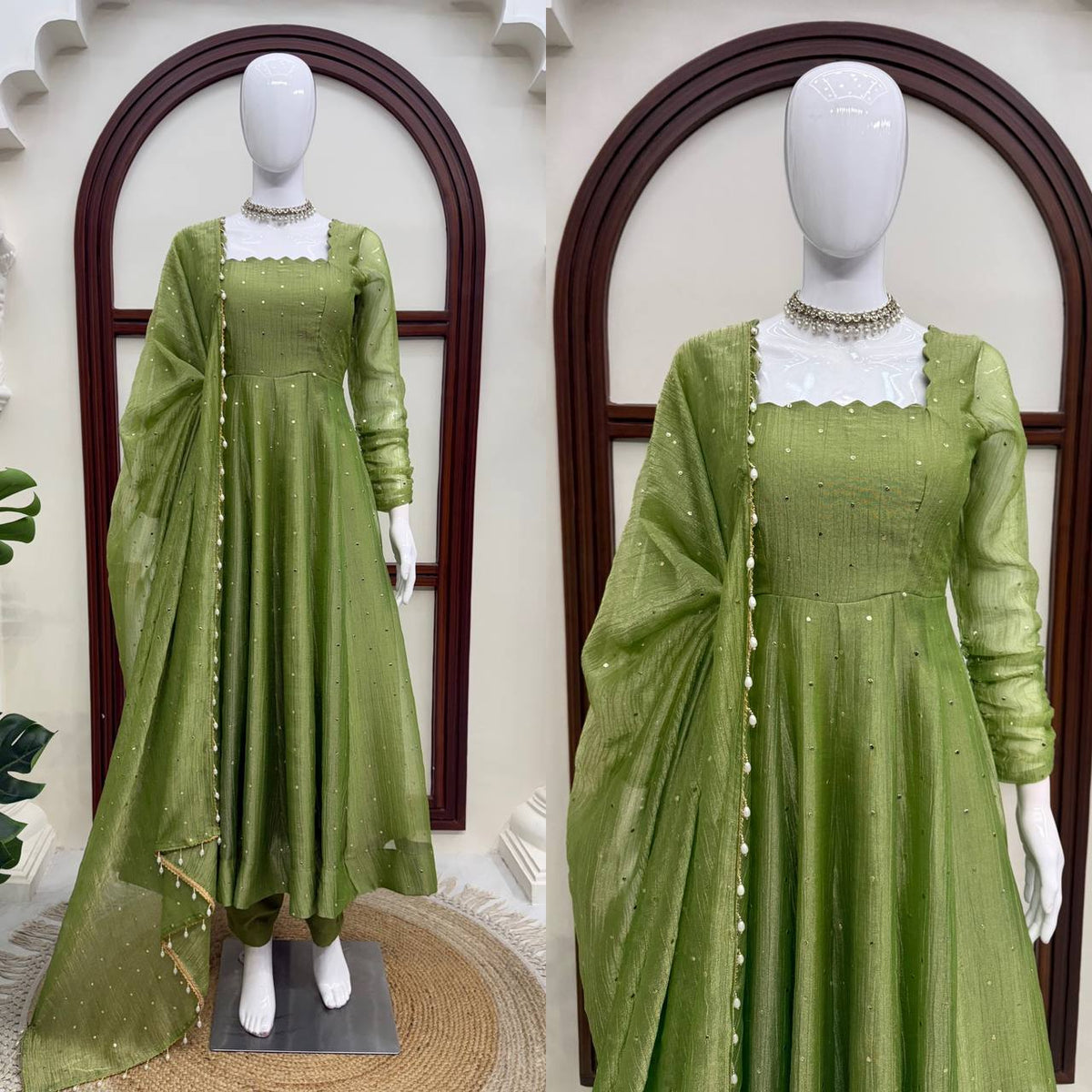 Designer Salsa Silk Gown with Pent & Dupatta Set
