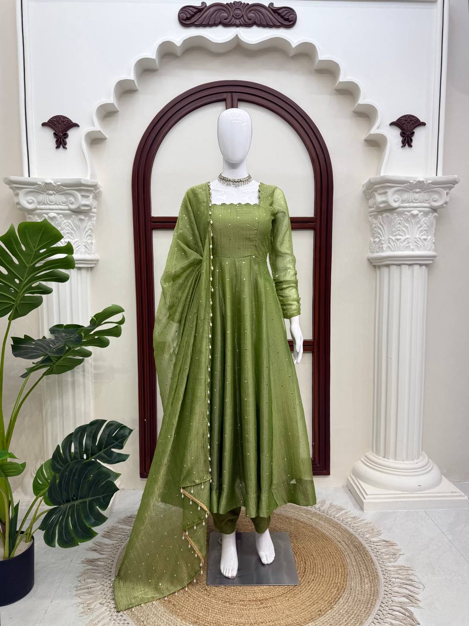 Designer Salsa Silk Gown with Pent & Dupatta Set