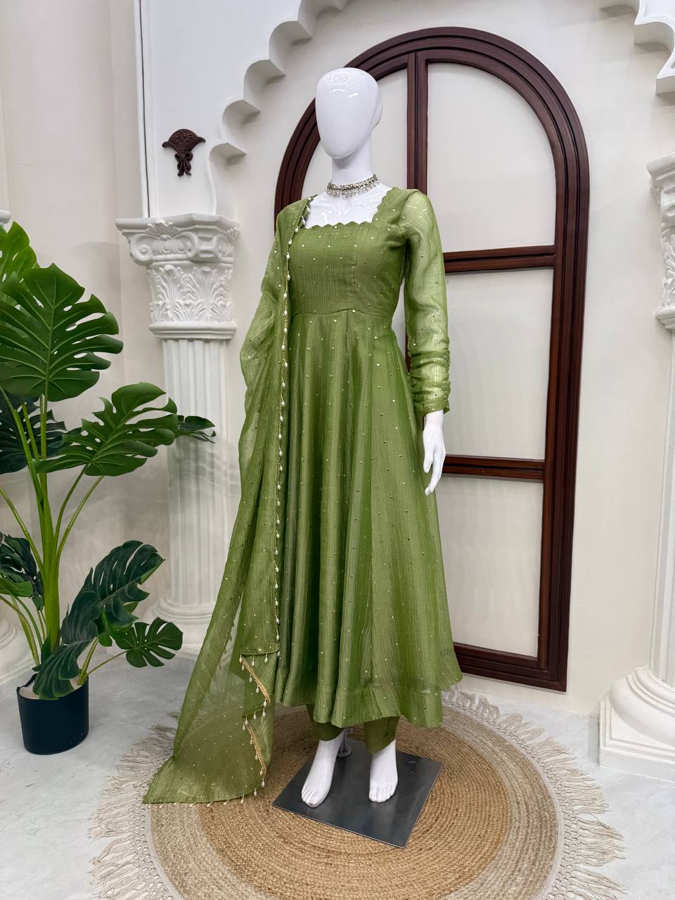 Designer Salsa Silk Gown with Pent & Dupatta Set