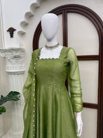 Designer Salsa Silk Gown with Pent & Dupatta Set