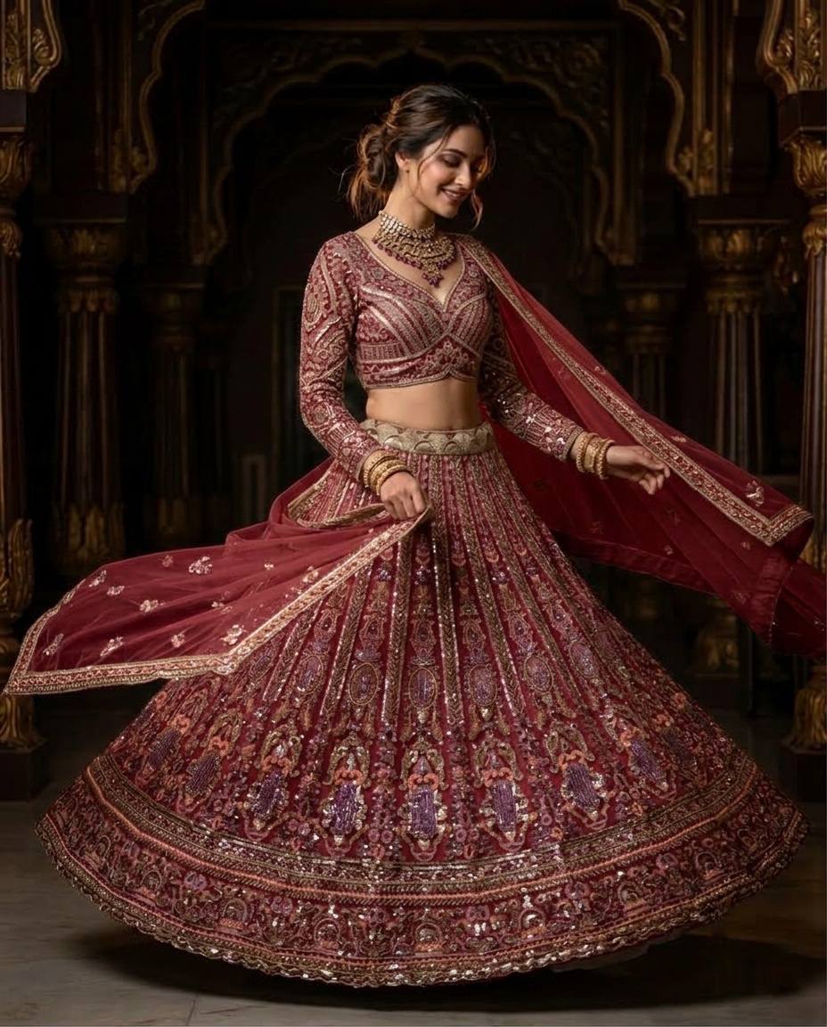 Butterfly Net Lehenga with Sequins Embroidery &amp; Cancan Canvas Layers | Semi-Stitched
