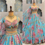 Premium Tabby Silk Lehenga with Beads &amp; Digital Print Work &amp; Cancan Canvas Layers