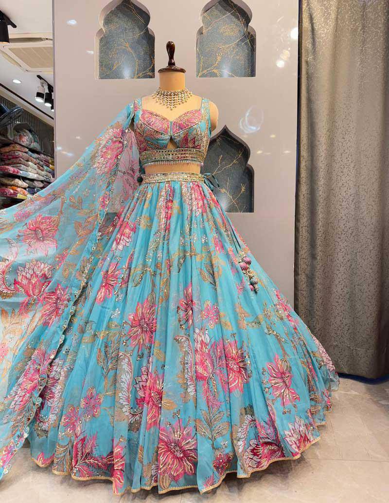 Premium Tabby Silk Lehenga with Beads &amp; Digital Print Work &amp; Cancan Canvas Layers