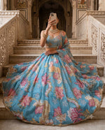 Premium Tabby Silk Lehenga with Beads &amp; Digital Print Work &amp; Cancan Canvas Layers